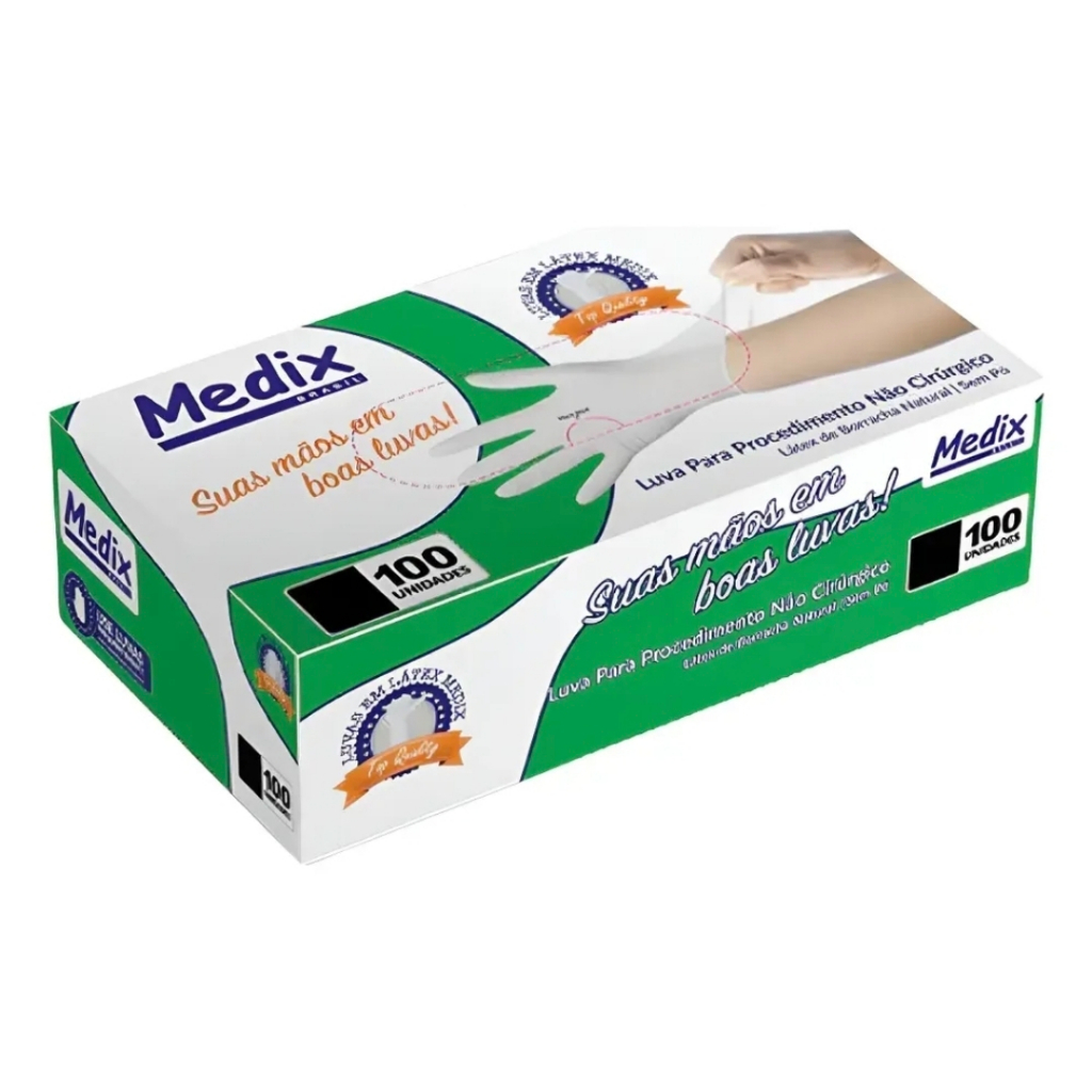 Luva látex SEM PÓ Medix com anvisa