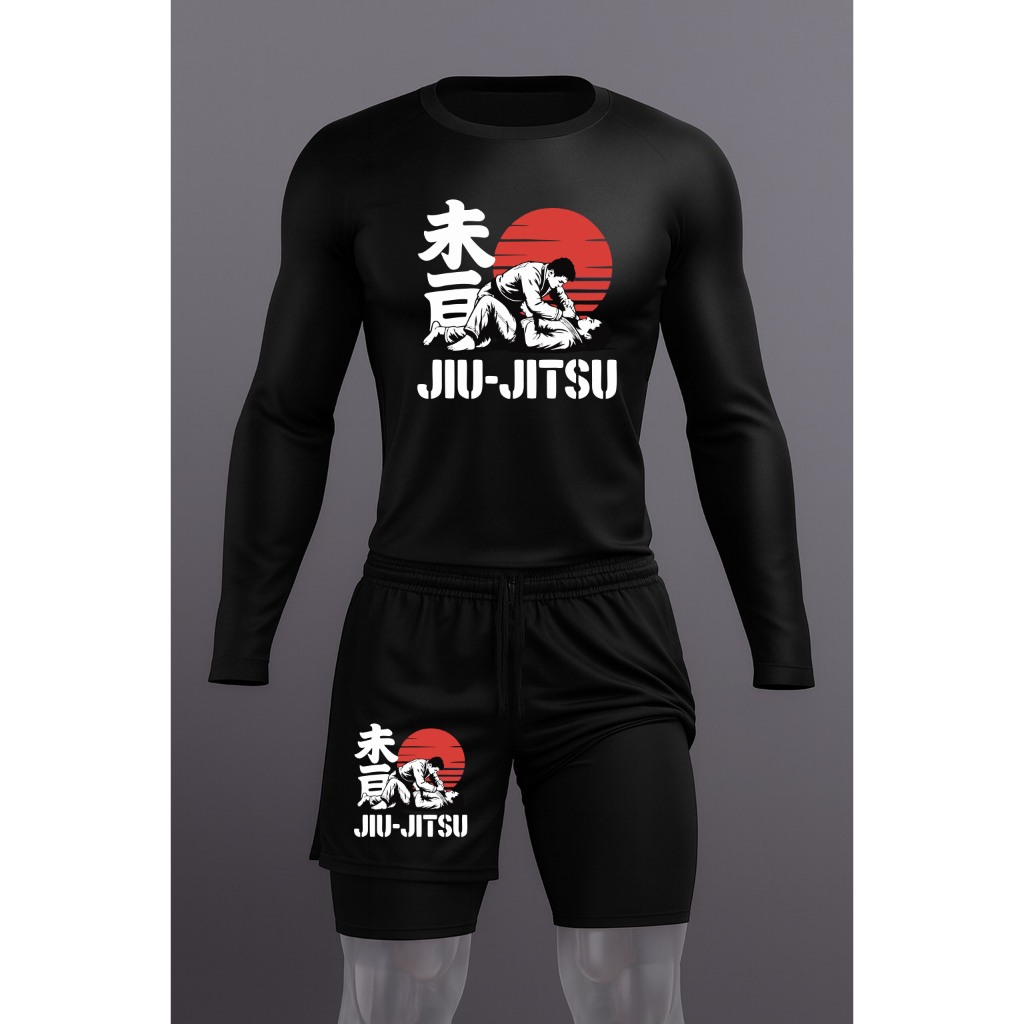 Rash Gauadr + bermuda No Gi Conjunto Jiu Jitsui Rash Guard + Bermuda Com Forro lutador jiu jitsu sem kimono