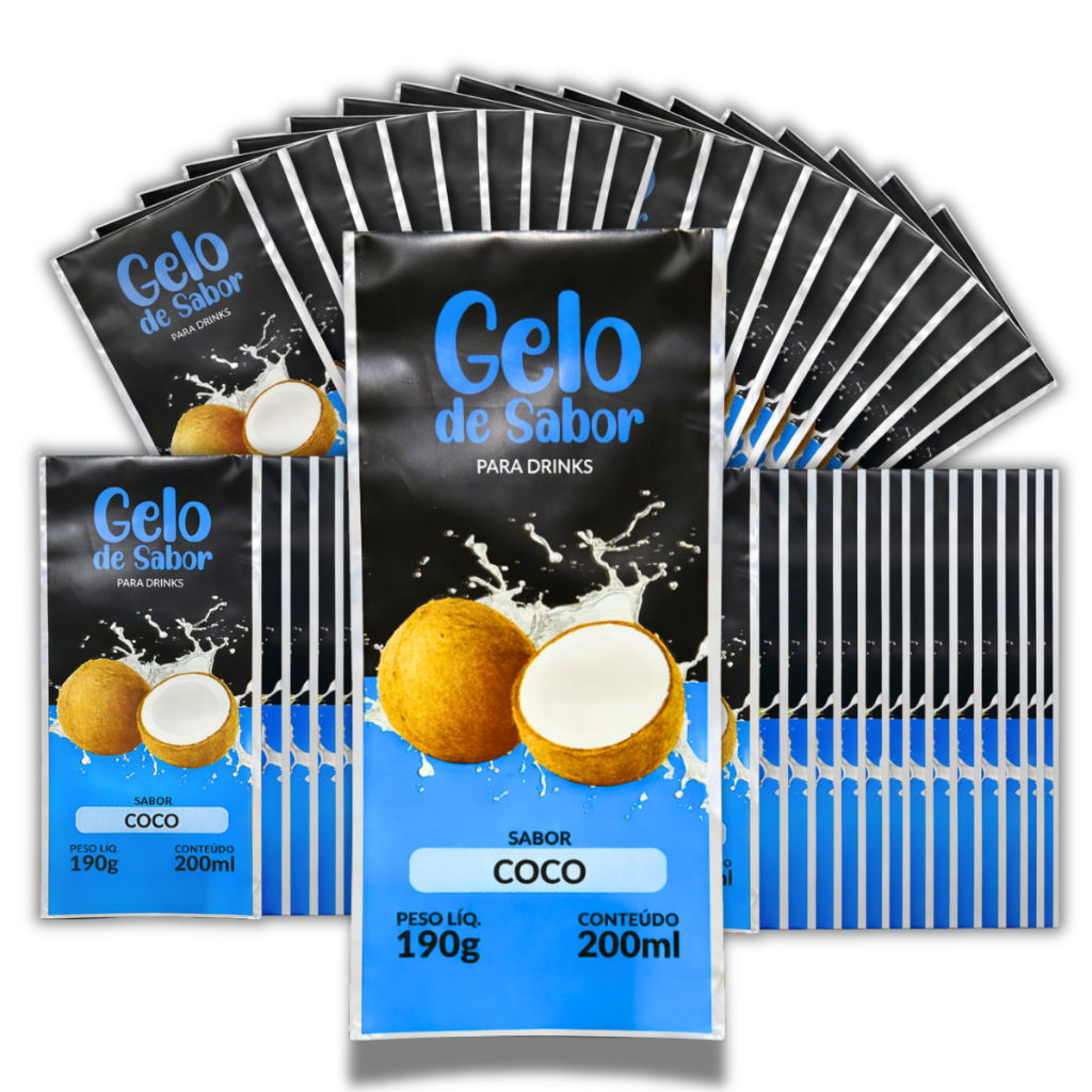 Embalagem para Gelo Sabor Coco Verde 500 Unidades Gelo Saborizado BOPP Metalizado 200ml