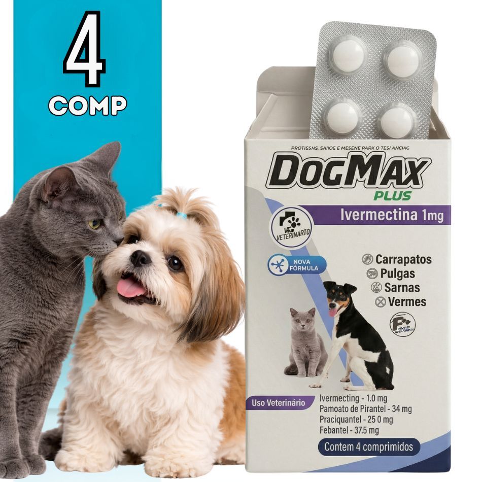 4 Comprimidos Dogmax Plus Para Pulga Carrapato, Vermes E Sarna 5kg