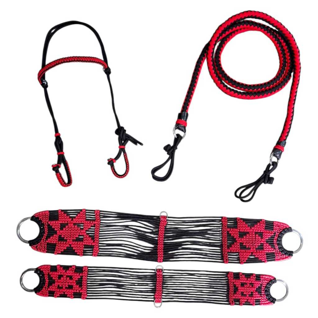 Kit Traia Barrigueira + Cabeçada + Rédea Para Montaria Cavalgadas Equino E Muares