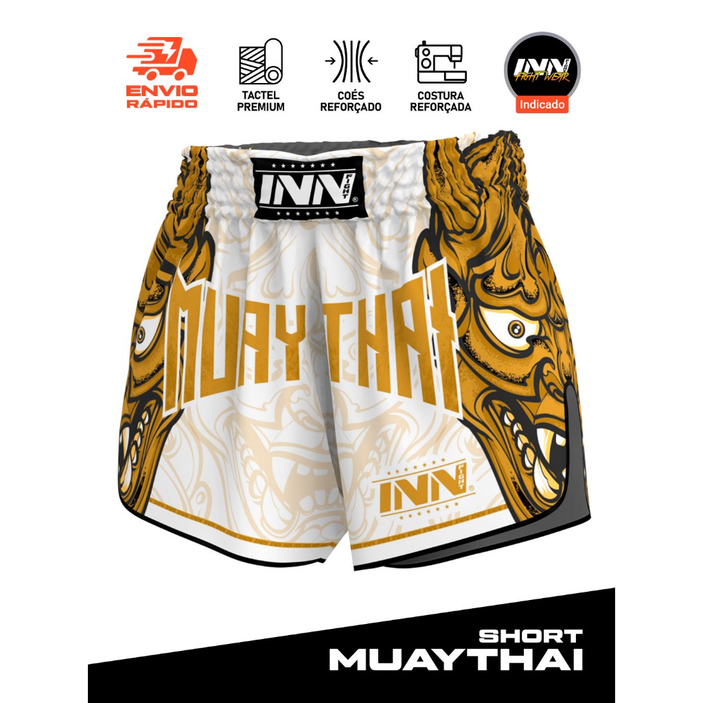 Short Muay Thai Champion Gold Hannya Unissex