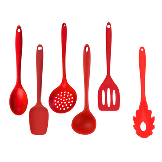 Kit 6 Utensílios Vermelho e Kit 4 Utensilios Preto Cozinha Silicone Resistente Não Risca - Praticasa