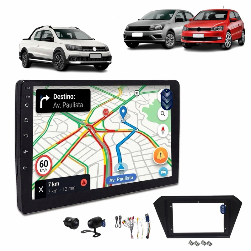 Central Multimidia Moldura De Painel 2 Din 9 Polegadas Preta Gol G7 G8 Saveiro Voyage Com Câmera De Ré