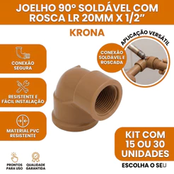 Joelho 90º Soldável Com Rosca LR 20MM 1/2" Krona Kit com 15 ou 30 unidades