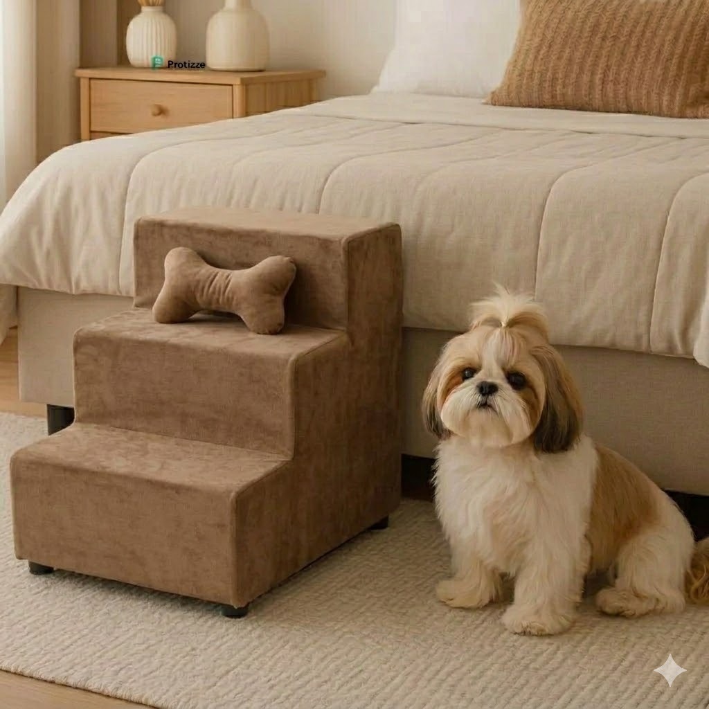 Escadinha Pet 3 Degraus Veludo Escada para Cachorro Gato Suporta 40kg Cama Sofá Idosos Filhotes