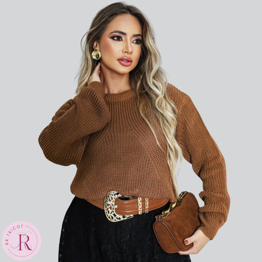 Blusa Tricô Suéter Feminino Tricot Linha Ponto Largo Elegante Casual Veste 38 ao 42