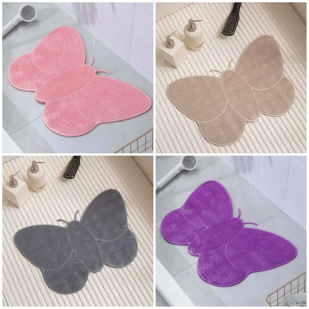 Tapete de Banheiro Borboleta de Silicone - Massagem nos Pés e Antiderrapante com Ventosas