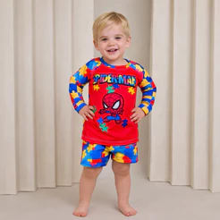 Conjunto Autismo Roupa de Praia Infantil Menino com Proteção Solar UV50+ Menino Infantil Autismo