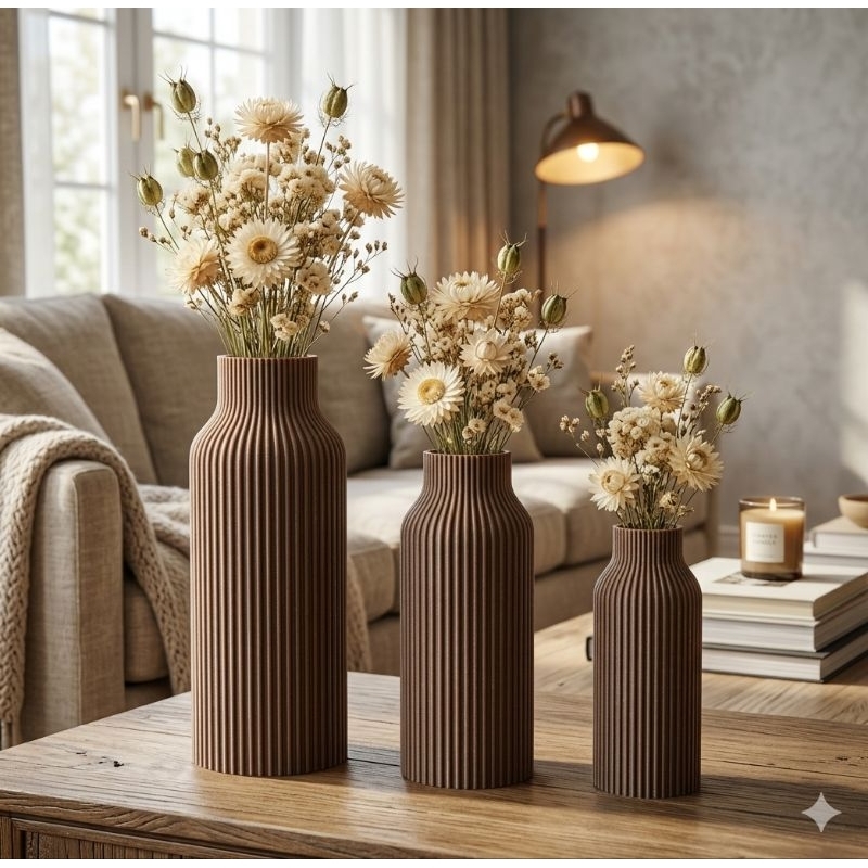 Vaso Cachepot Decorativo Moderno Texturizado 3 Tamanhos Kit Luxo Sala Mesa Aparador Decoração Elegante