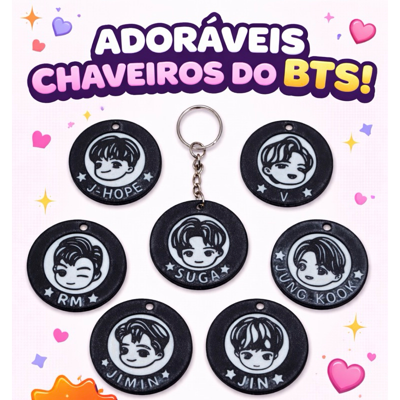 Kit 7 Chaveiros BTS Chibi 💜 Completo RM, Jin, Suga, J-Hope, Jimin, V, Jungkook | Perfeito para ARMY! | KPOP BTS