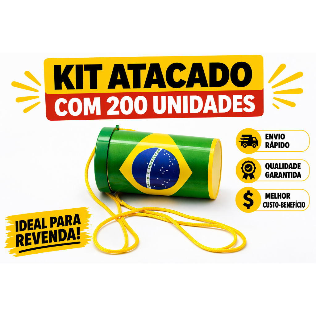 Kit 200 Cornetas Apito Vuvuzela Pequena com cordão Brasil Verde Amarela Apito Festa Lembr…