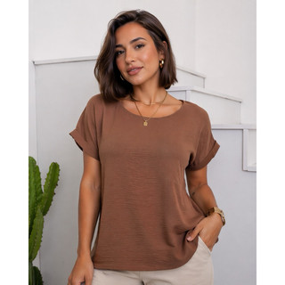 Blusa Feminina Básica Manga Japonesa Soltinha Confortável Não amarrota Não Marca Manga Cu…