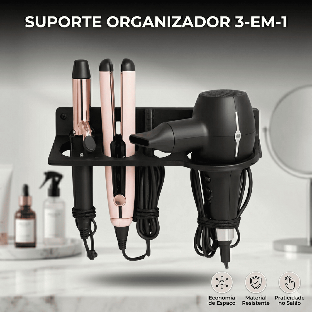 Suporte Organizador Parede 3 Em 1 Para Secador Chapinha E Babyliss Banheiro Salão Profissional Premium.