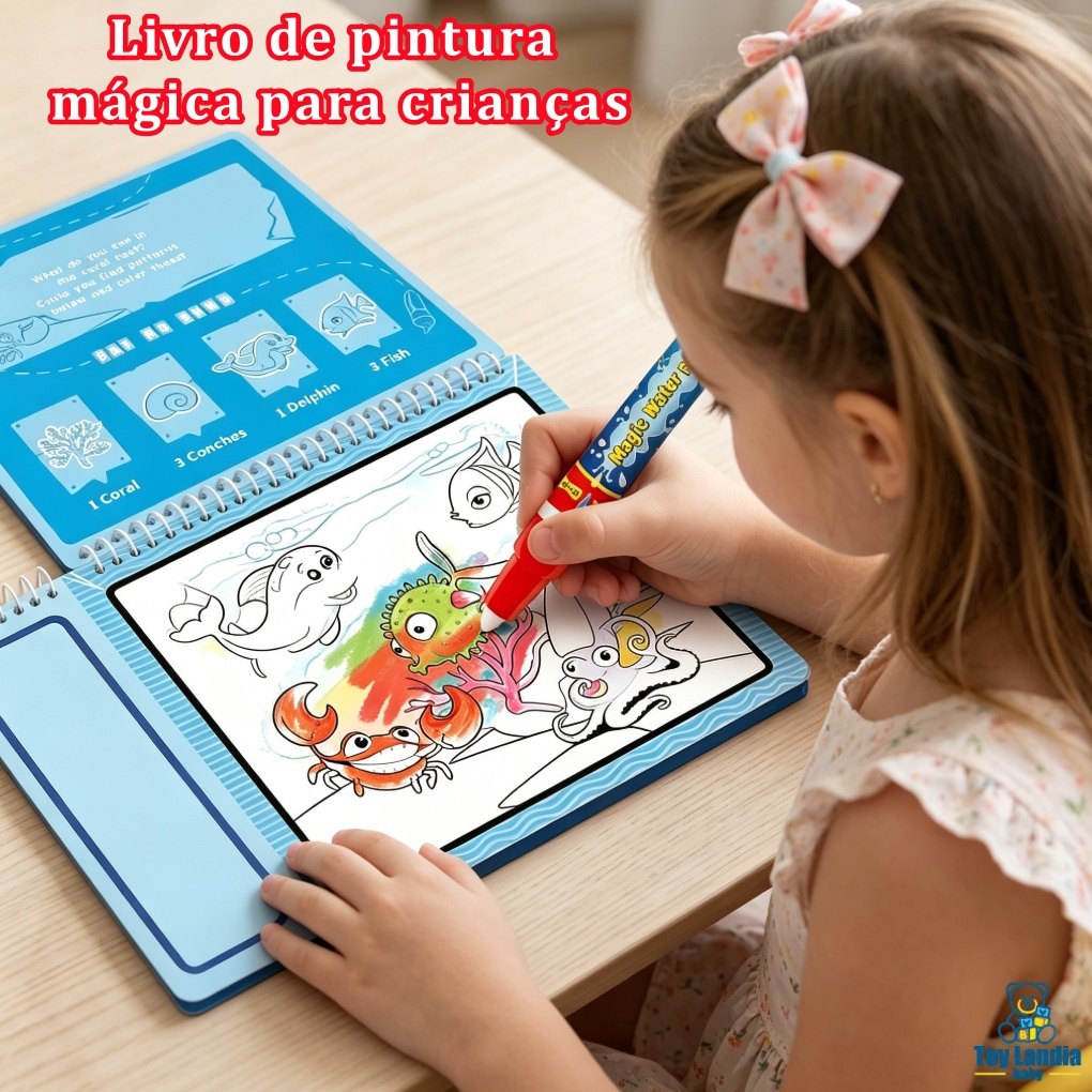Livro Infantil Com Caneta Mágica Colorir Com Agua- Meninos e Meninas Reutilizavel