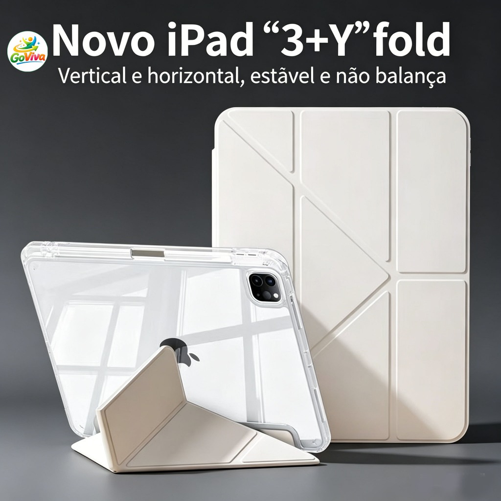 Capa para iPad Transparente Tri-Fold com Suporte Dobrável Anti-Impacto para iPad Air Pro 10 10.2 10.9/11
