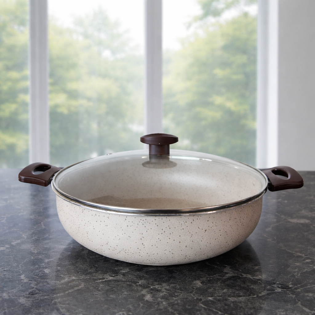 Panela Frigideira Antiaderente Grande WOK 5L Panela Caçarola Teflon com Tampa de Vidro