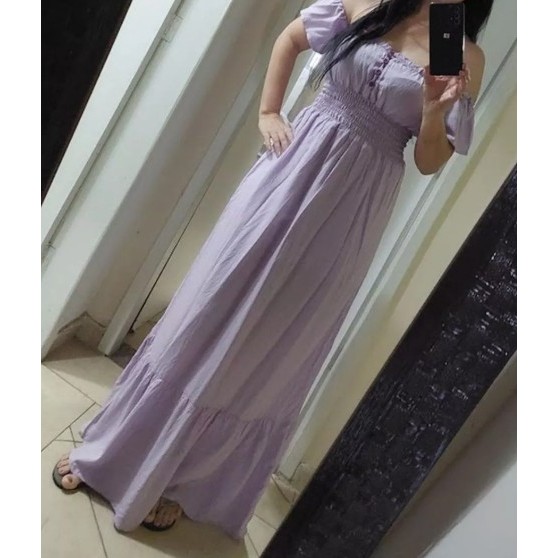 brecho vestido  feminino longo moda evangélical lilás viscose ciganinha ombro a ombro estado de novo