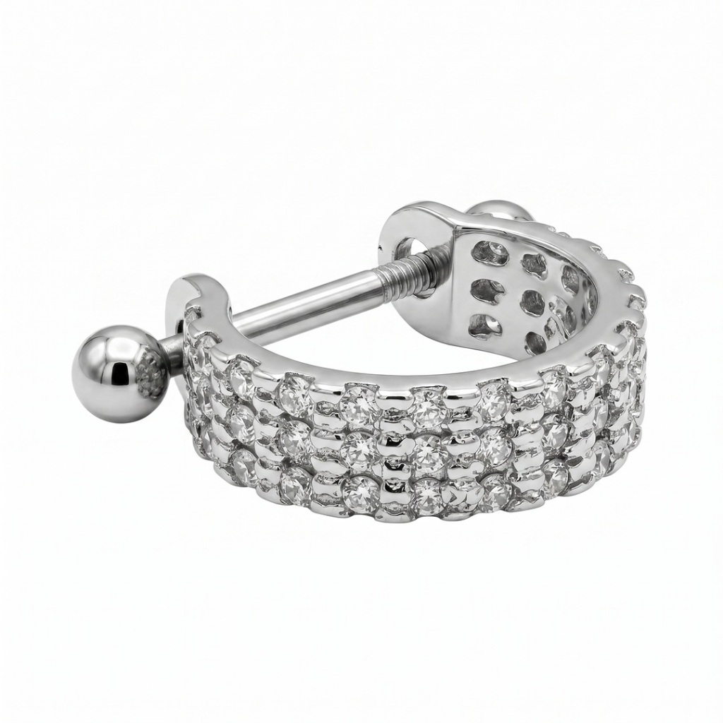 Piercing Triple Stellar Pavê Aço Trabalhado Orelha Conch