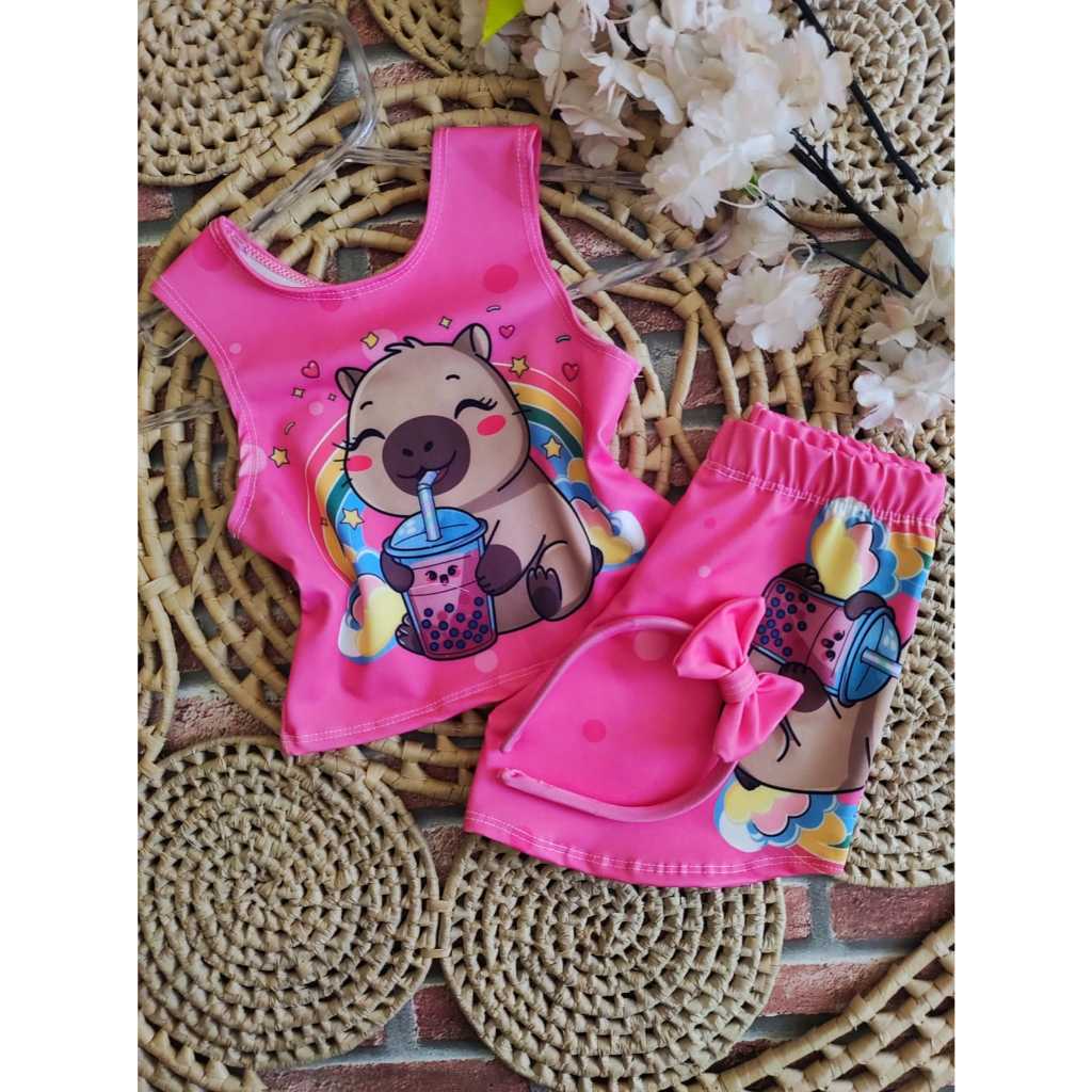 Conjunto Regata Infantil com Tiara | Roupa Bebê Menina Suplex Confortável Moda Infantil
