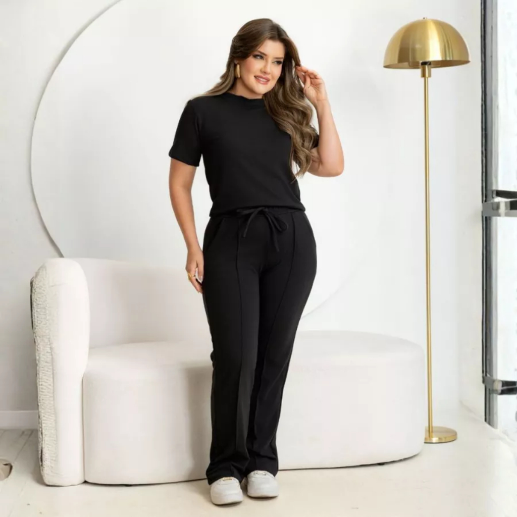 Conjunto Moletinho Feminino Premium Calça e Blusa inverno outono moda manga curta