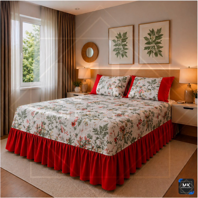 Cobre Leito de Babado Premium Cama Box Casal 2,50x2,60 Padrão Oxford Estampa queen Floral