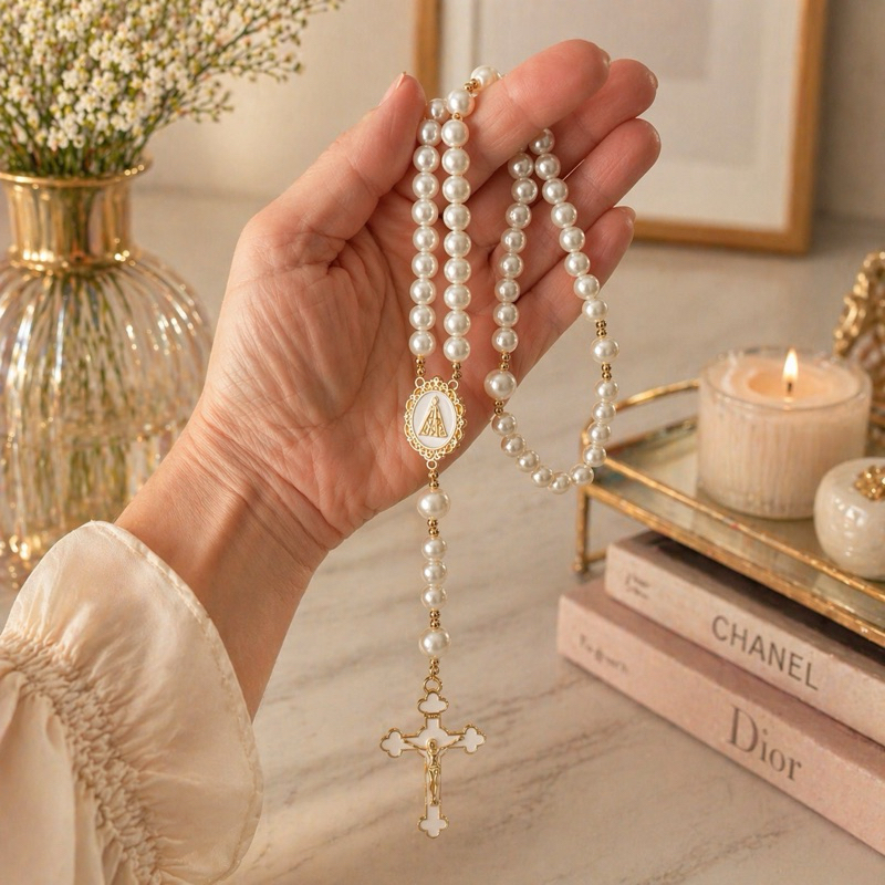 Terço Nossa Senhora Luxo kit com caixa para presente e organza Lembrança padrinhos batizado terço personalizado
