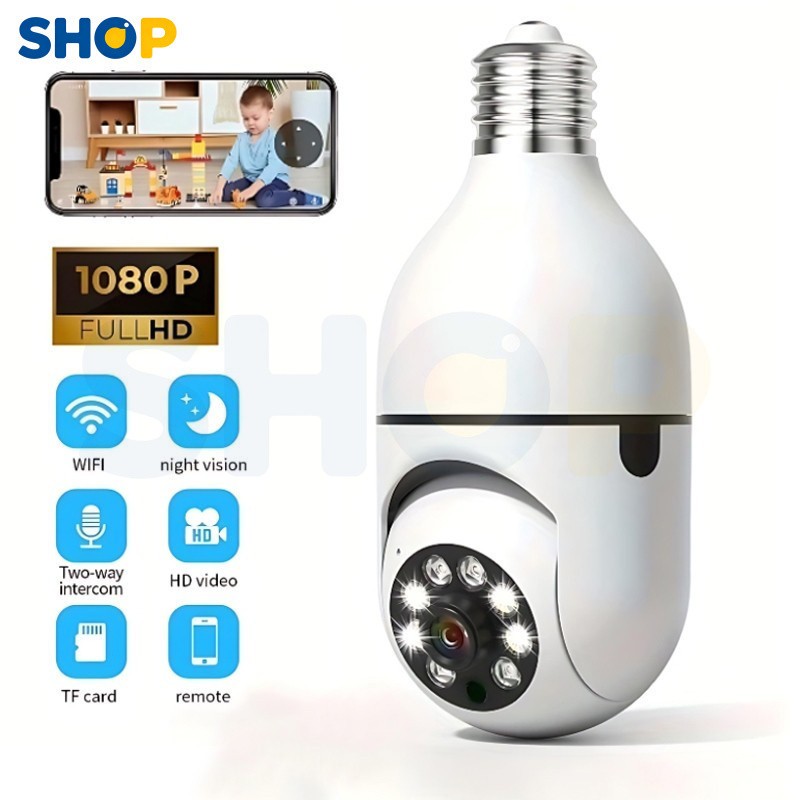 Câmera Segurança Wifi sem fio 360 encaixe lampada Infravermelho Rastreamento Humano full HD G4
