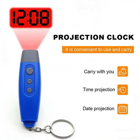 Kit 1/2/3/4 Rolo Projetor Digital Portátil Azul – Com Relógio, Lanterna LED e Chaveiro Inclusos