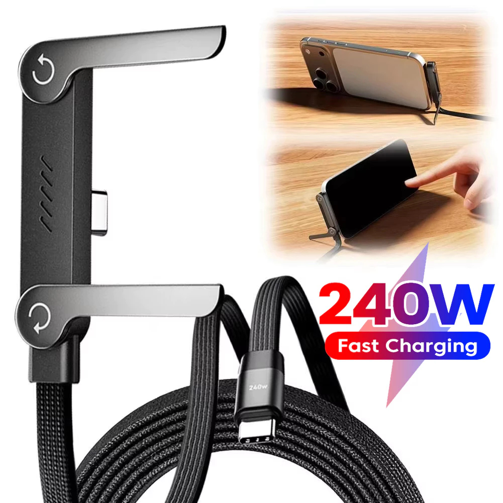 240W 2 Em 1 Type C Cabo De Carregamento Rápido Cotovelo Dobrável Fio De Dados Suporte