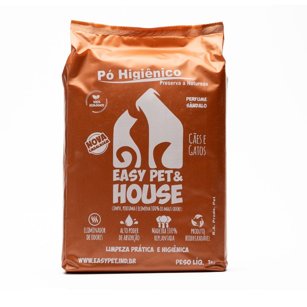 Pó Higiênico Pet Sândalo para Cães e Gatos Seca Xixi e Neutraliza Odores 1kg Easy Pet House