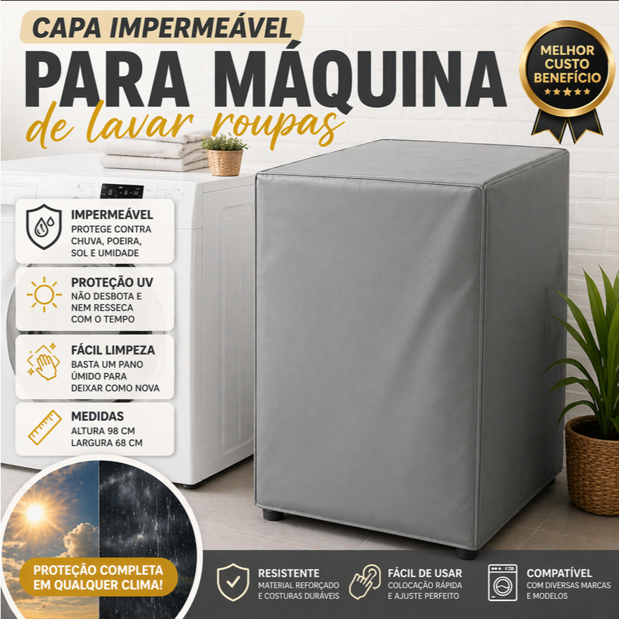 Capa impermeável para Máquina De Lavar Midea Eletrolux 12 À 15kg Lava E Seca cor cinza