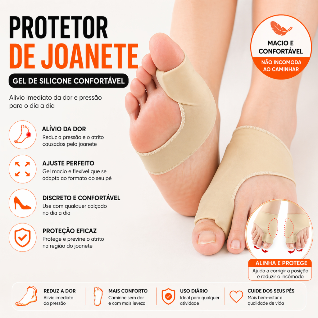 Kit Pares Meia Protetor Joanete Ergonômico Gel Silicone Corforto Dos Pés