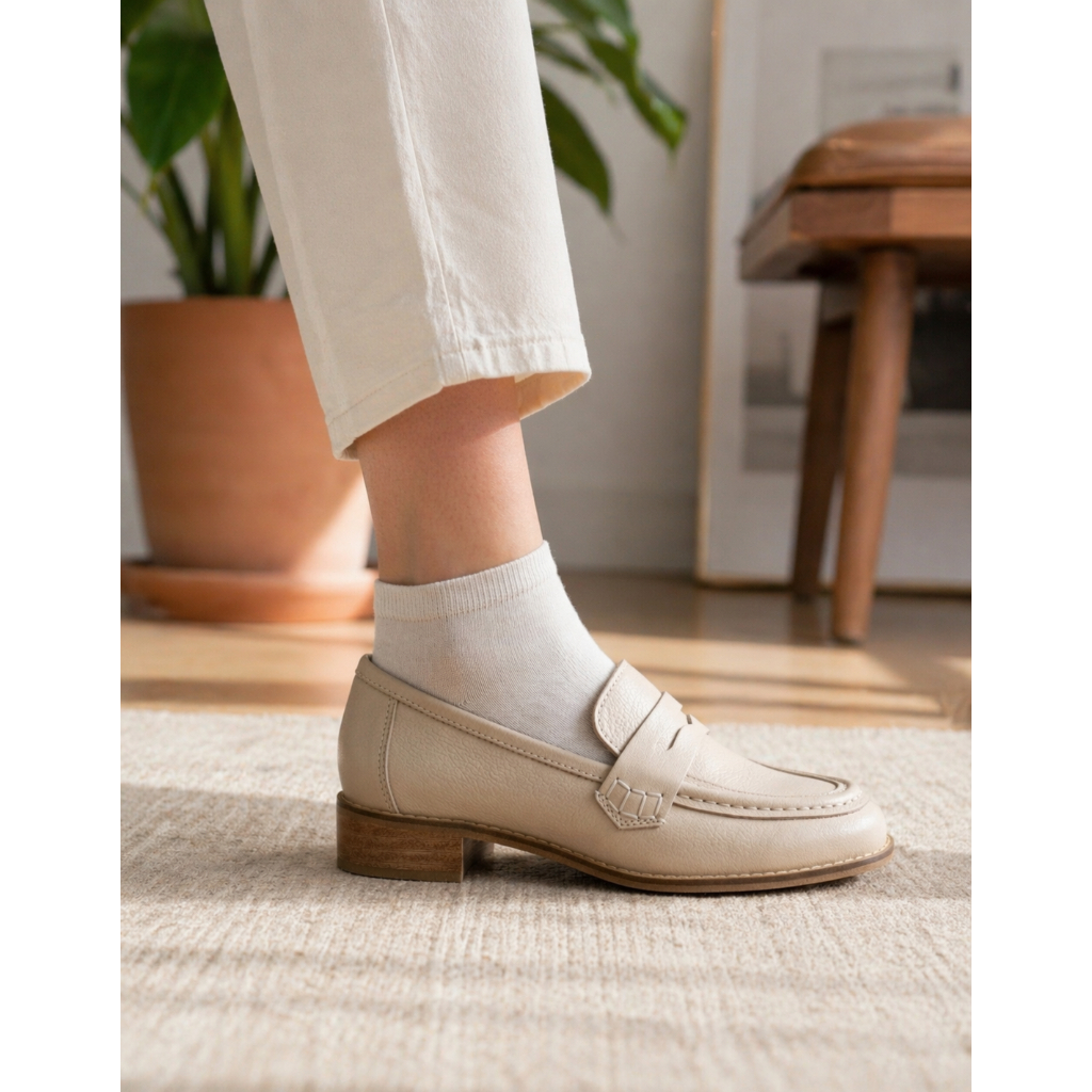Mocassim Casual Feminino Couro Legitimo Confortável Social cor Caramelo Preto Off White com Gravata Social