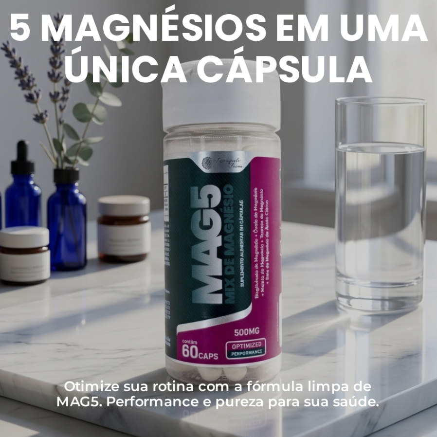 Suplemento de Magnesio MAG5  Kit 2 com 5 Tipos de Magnésio 500mg 120 Cápsulas