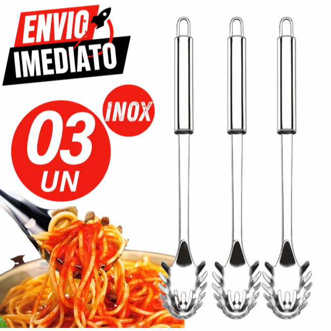 Kit 3 Pegador de Massa Grande Aço inoxidável Macarronada  100% Inox Macarrao Saladas Alimentos Casa