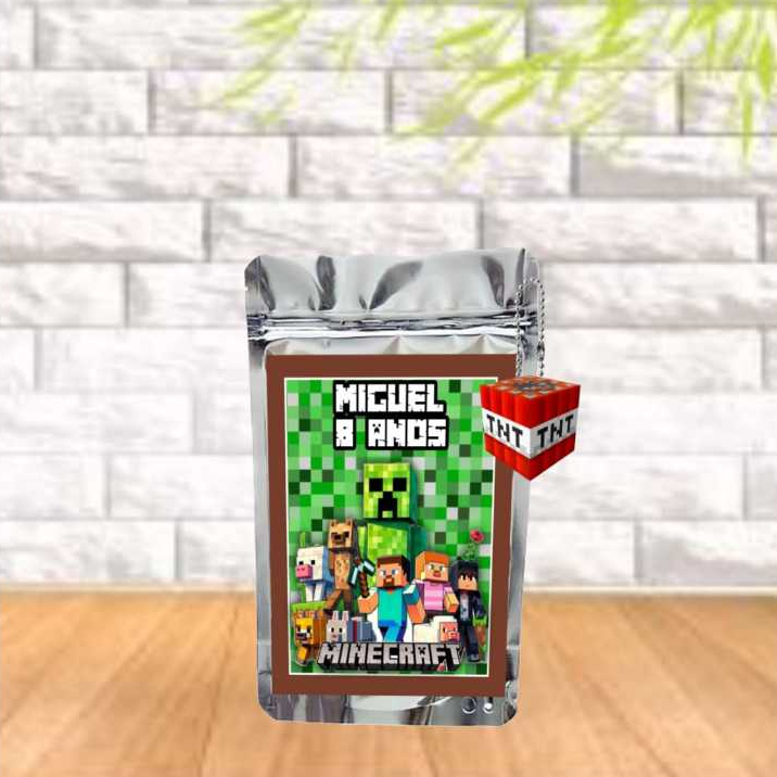 Saquinhos Metalizado MINECRAFT - Lembrancinhas de Aniversário - Personalizados