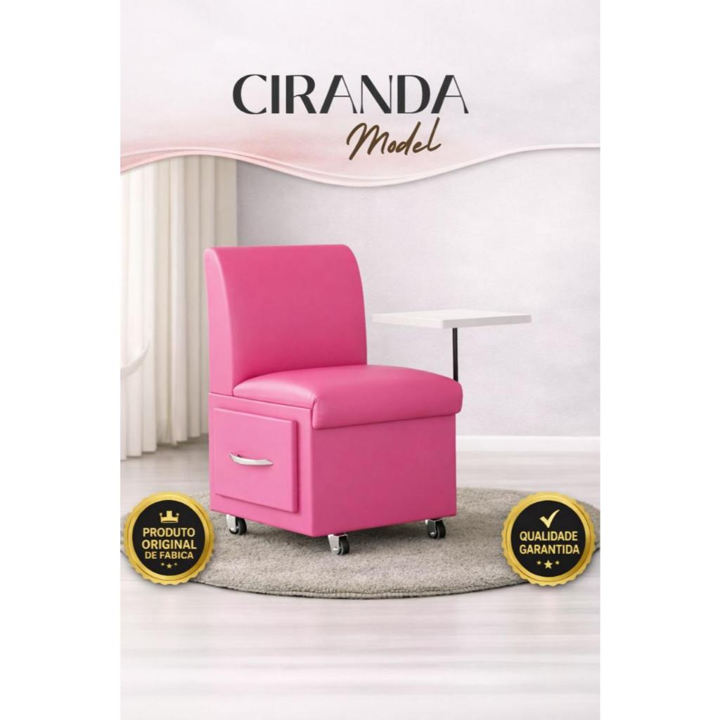 Cadeira Ciranda Manicure  pink Carrinho Gaveta Móvel Salão Apoio de Mão Esmalte Rodinha