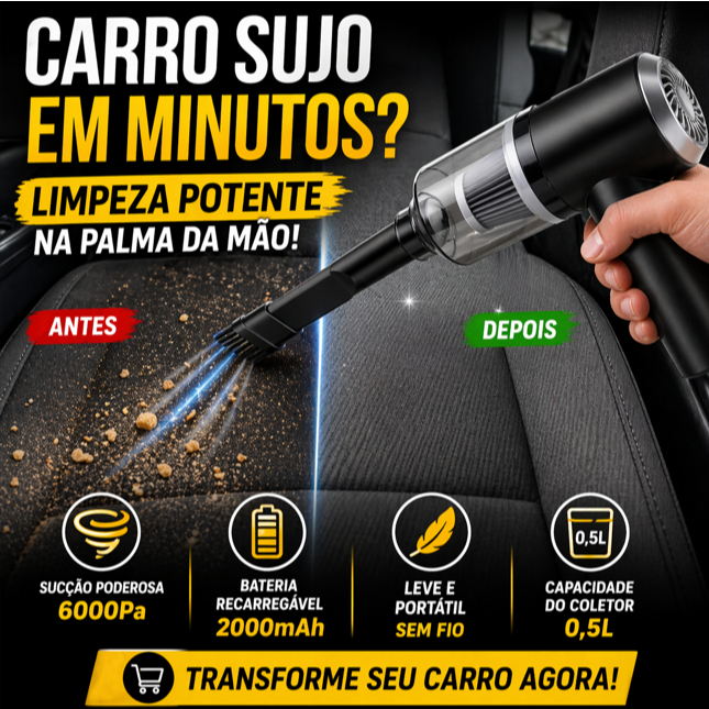 Aspirador Automotivo Portátil Sem Fio Potente Recarregável Mini Aspirador Carro Premium