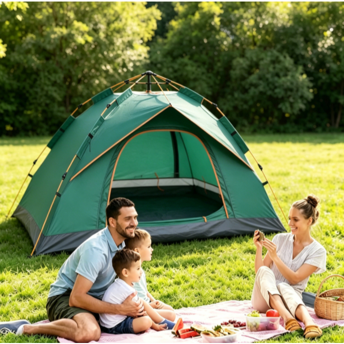 Barraca de Acampamento Automática Impermeável, Portátil e Ventilada, 5 a 6 Pessoas, 15 Estilos Externo