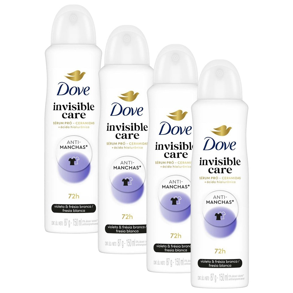 Kit 4 Desodorantes Dove Antitranspirante Aerossol Invisible Care 150ml