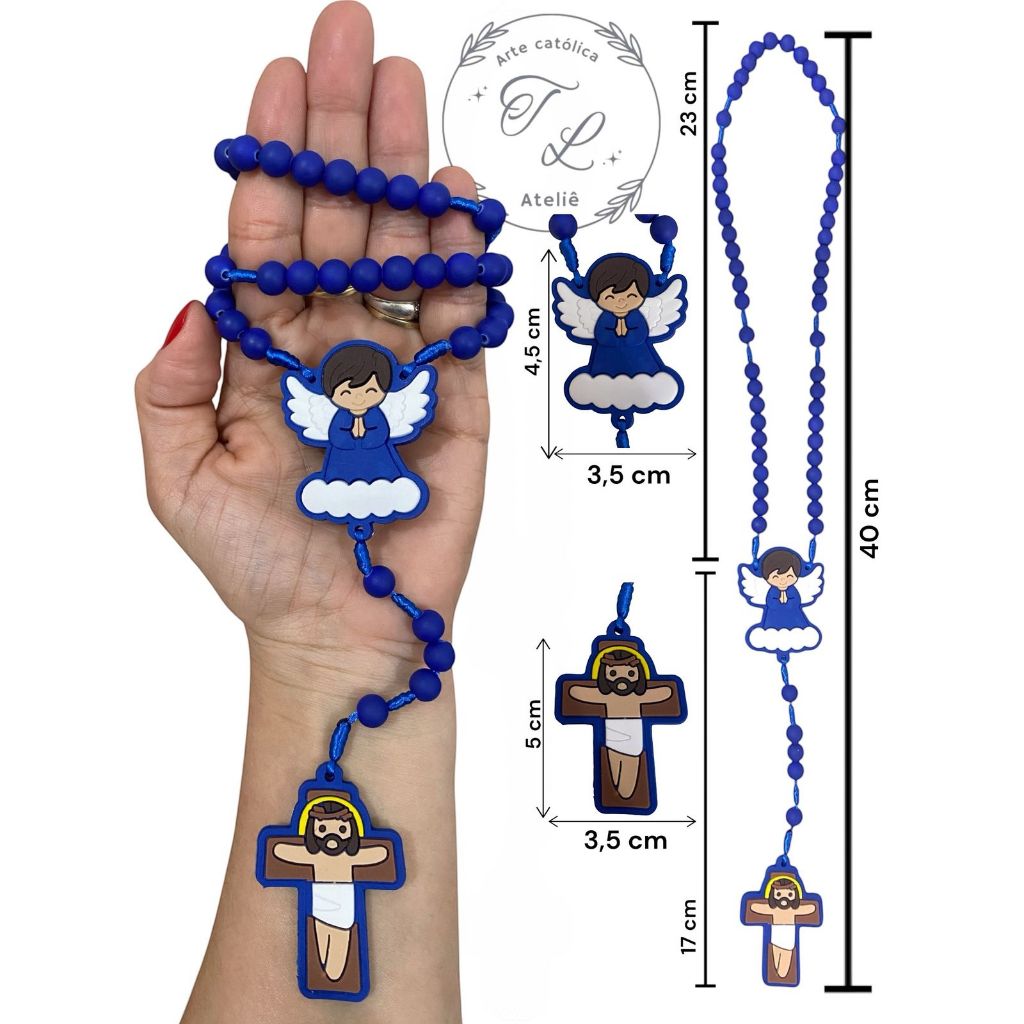 Terço Católico infantil azul marinho emborrachado anjo da guarda - 40 cm