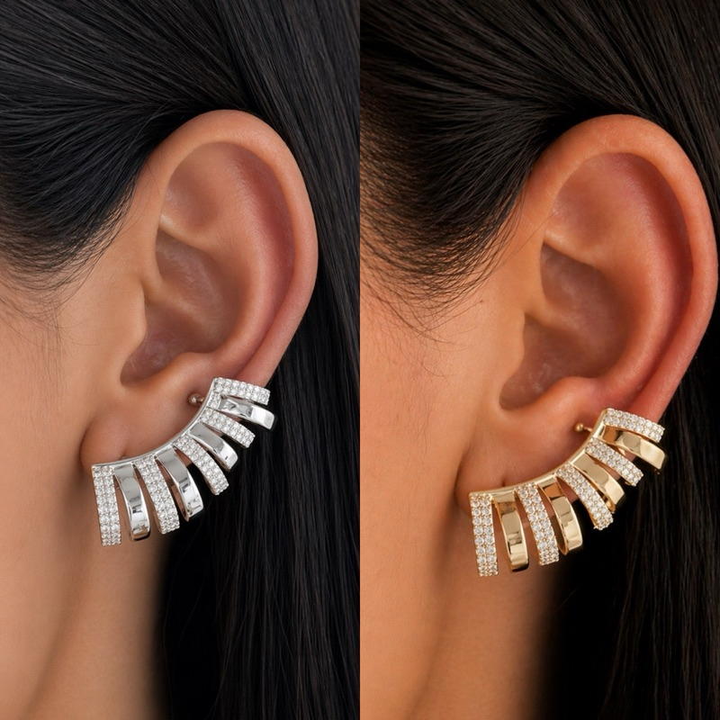 Brinco Folheado Earcuff Zirconias Aros Festa Casamento Dourado Prata Antialergico Ouro Elegante Moda Delicado SHB48 em Oferta na Shopee