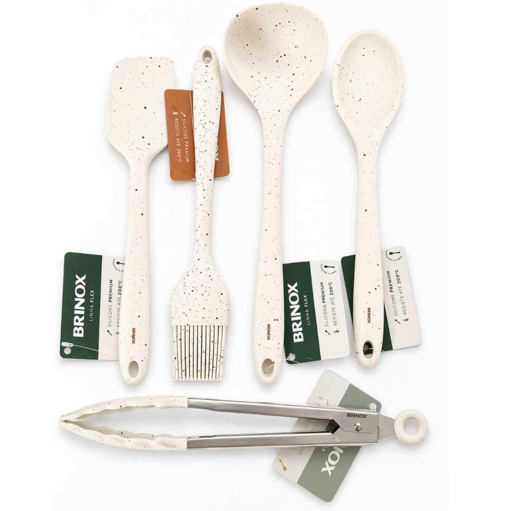 Utensílios Cozinha Silicone Premium Brinox Flex Espátula Colher Pegador Concha Pincel