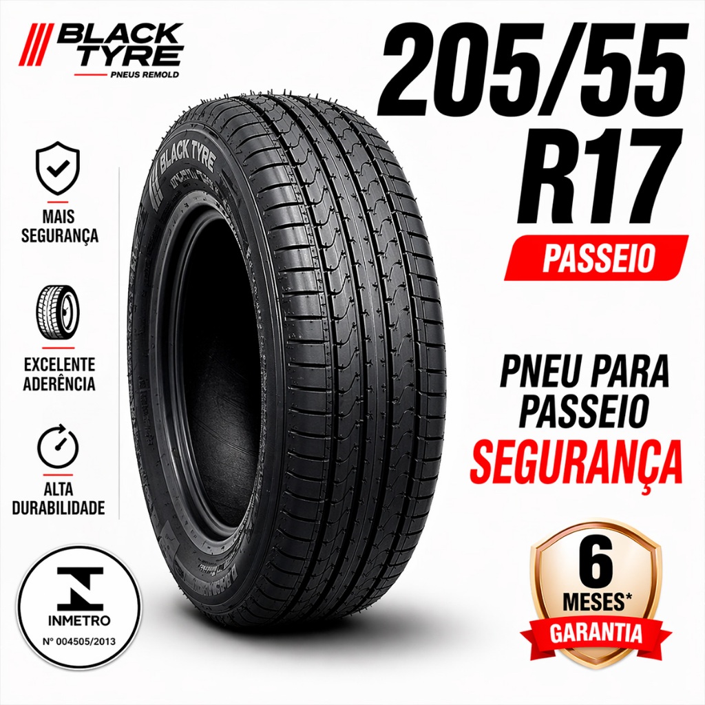 Pneu 205/55 R17 Remold Black Tyres Aro 17 Inmetro Garantia 6 Meses Passeio
