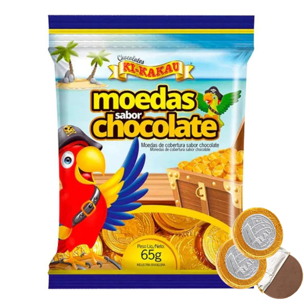 Pacotes de Moedas de Chocolate ao Leite KI KAKAU 65g Doce Festa Aniversário Lembrancinha Criança