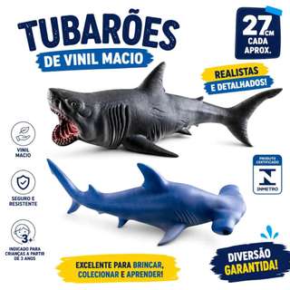 Tubarão de Brinquedo Grande 27cm Infantil Realista Animais Marinhos Fundo do Mar Seguro