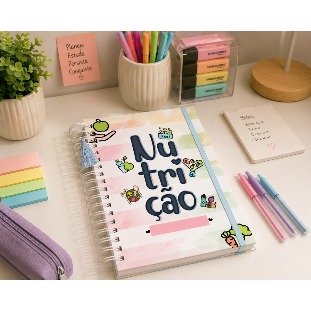 Caderno Nutricionista A5 Personalizado com Nome | 100 ou 200 Folhas | Capa Dura nutrição