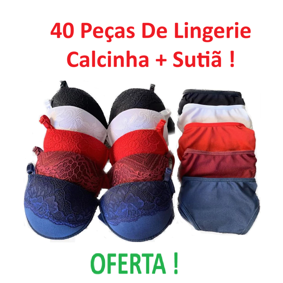 Kit 30 ou 40 Peças Conjuntos Lingerie Calcinha e Sutiã Com Renda Bojo P M G GG em Oferta na Shopee