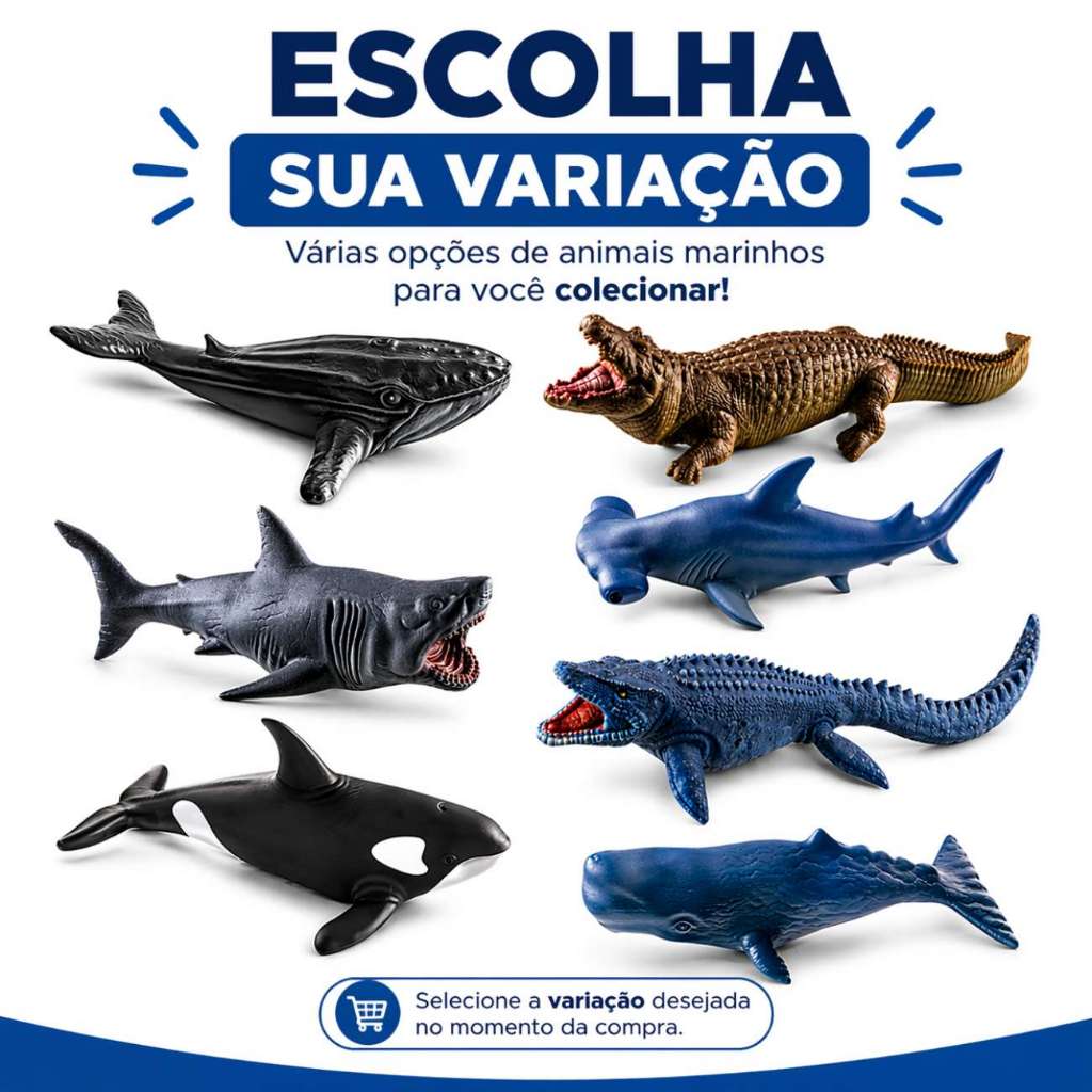 Animais Marinhos Tubarão Baleia Dinossauro Mosassuaro Brinquedo Tipo Realista Kit 7 Unid — imagem 2 de 2